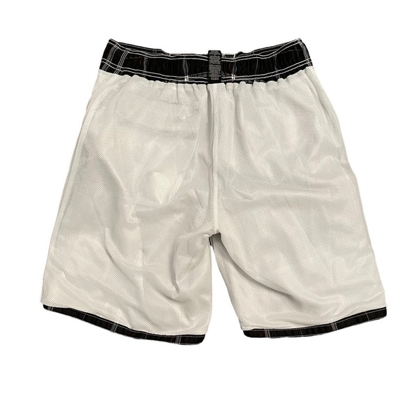 OP Black White Red Board Shorts Swim Trunks Windowpane pattern mesh lining Med - Picture 10 of 13